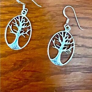 925 Sterling Silver Tree Of Life Oval Dangle Hook Earrings Boho Nature